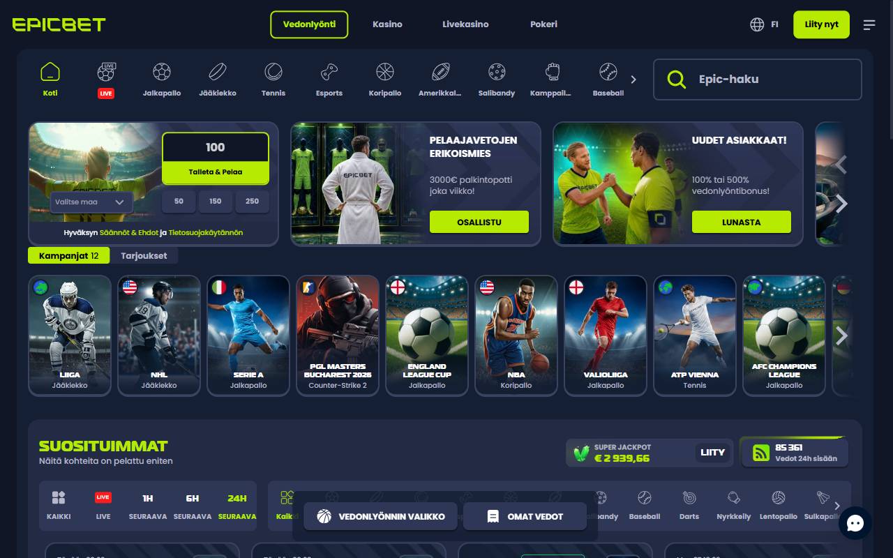 Epicbet: etusivu 28.10.2026