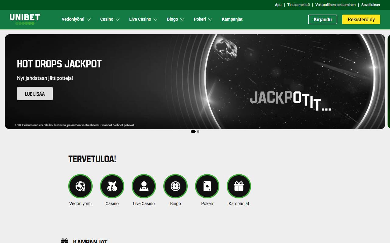 Unibet: etusivu 26.10.2026