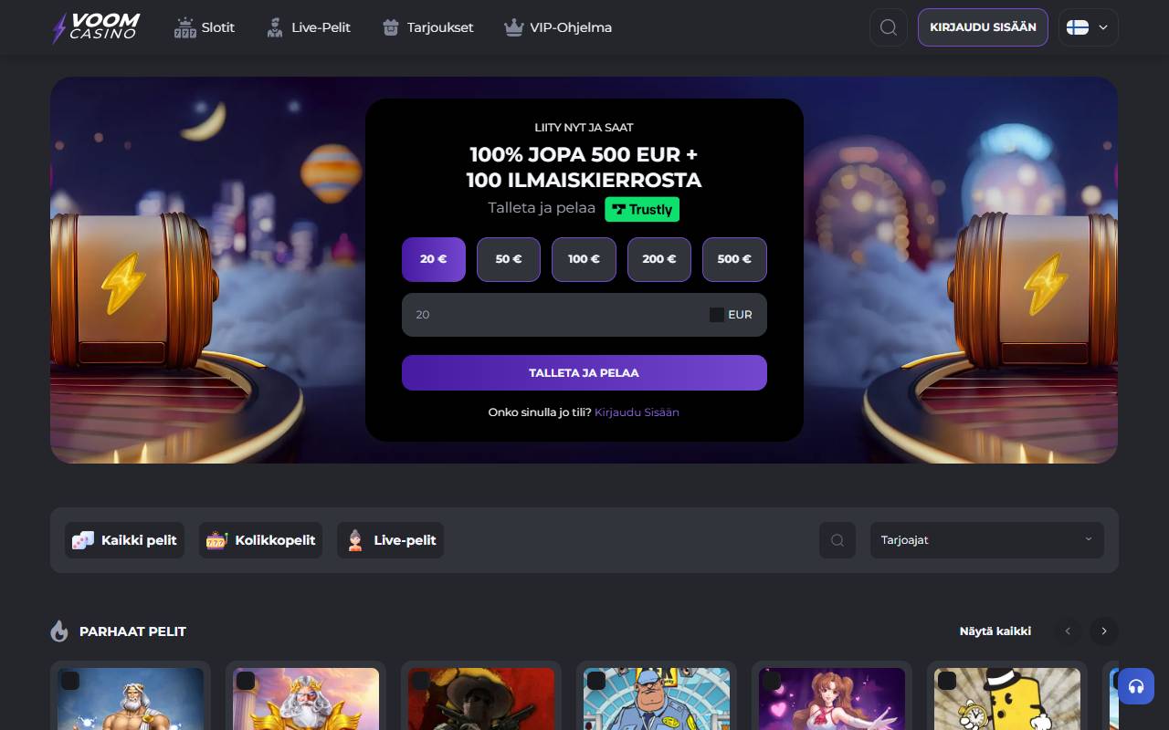 Voom Casino: etusivu